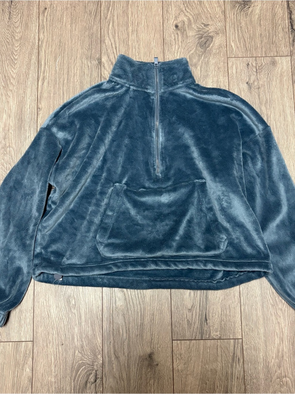 Source Unknown Plush Half-Zip Pullover Sweater in Teal Blue